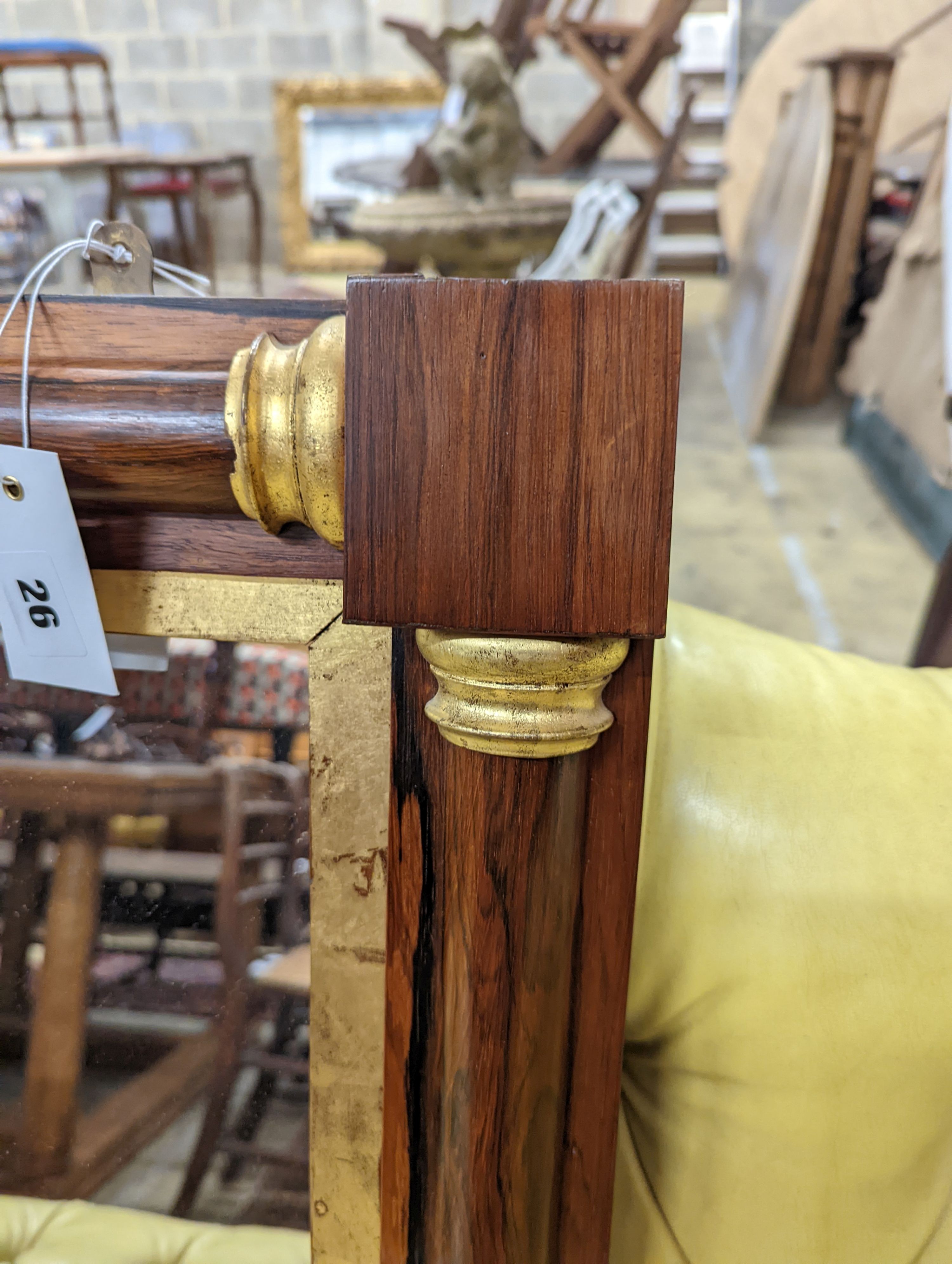 A Victorian rosewood parcel gilt overmantel mirror, width 91cm, height 59cm